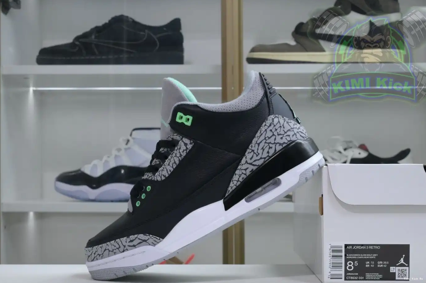Green Kimikick Glow Jordan Air 3 0320